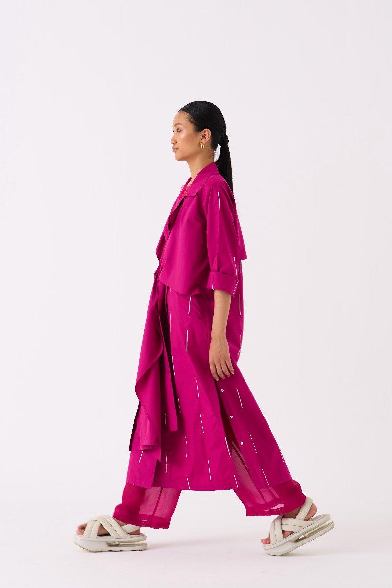 EMB Tie Jacket Fuschia - Three