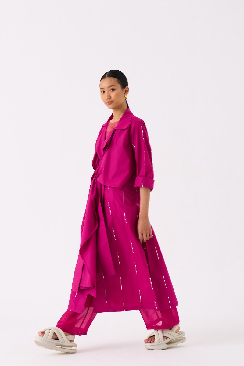 EMB Tie Jacket Fuschia - Three