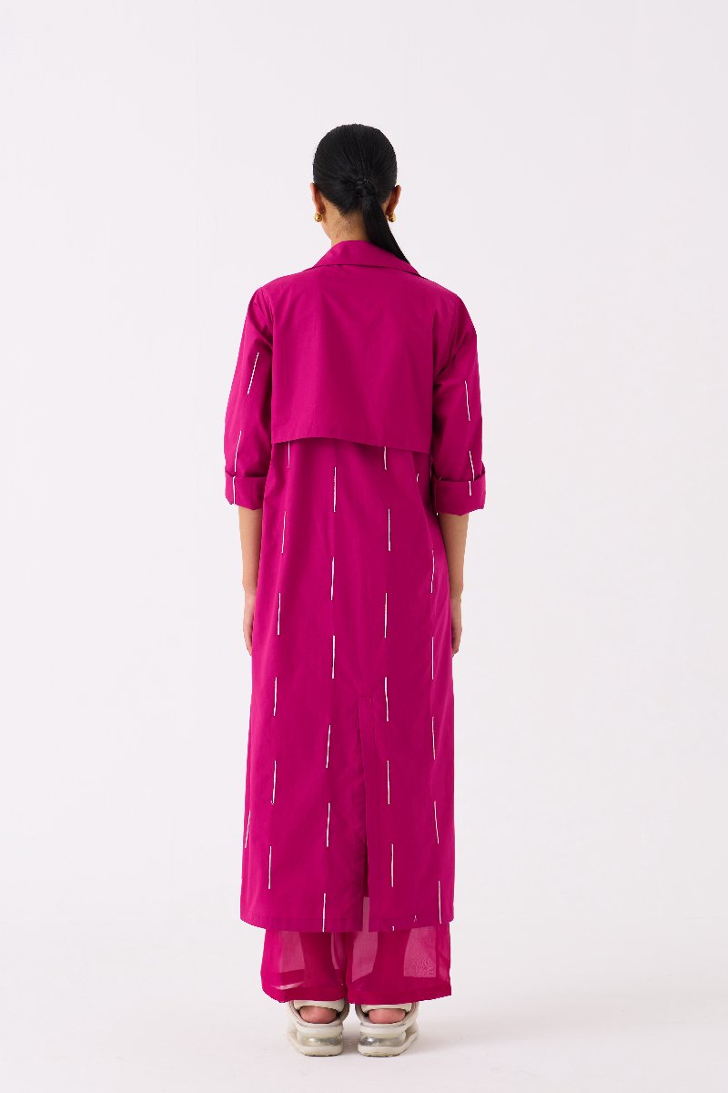 EMB Tie Jacket Fuschia - Three