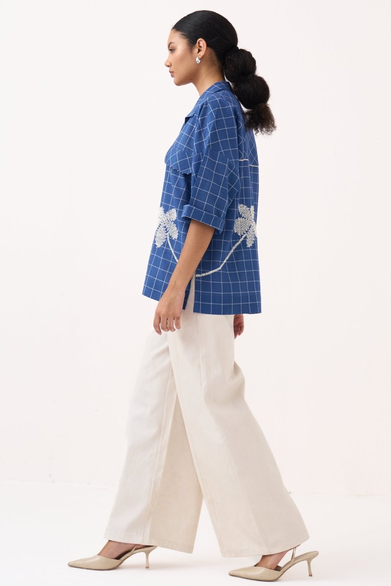 Emb. V Neck Top - Three Clothing