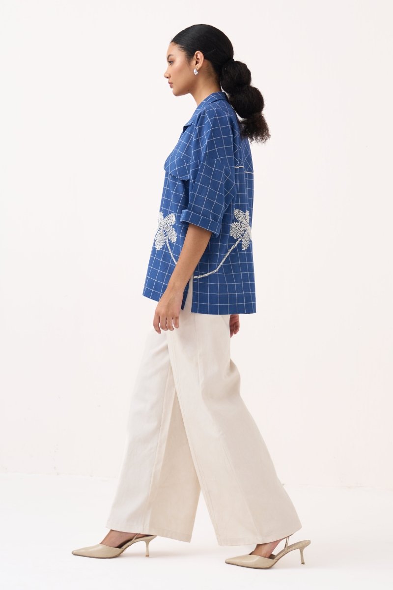 Emb. V - neck Top Co - ord (Set of 2) - Three Clothing