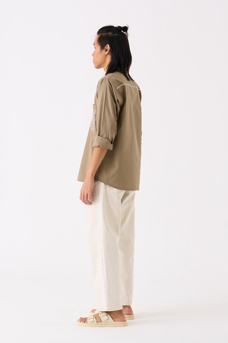 Embroidered Pocket Shirt Sage - Three