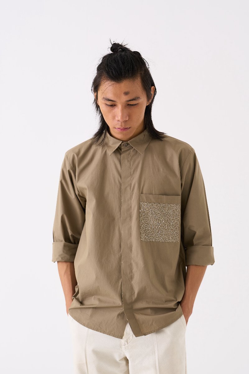 Embroidered Pocket Shirt Sage - Three