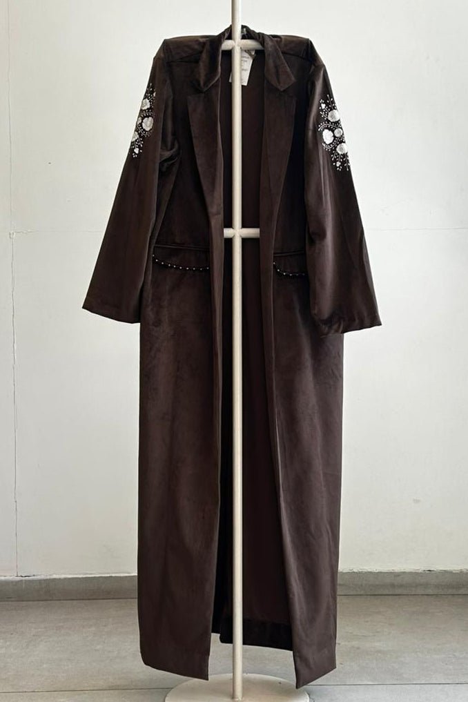 Embroidered Sleeve Jacket - Brown Velvet - Three Clothing