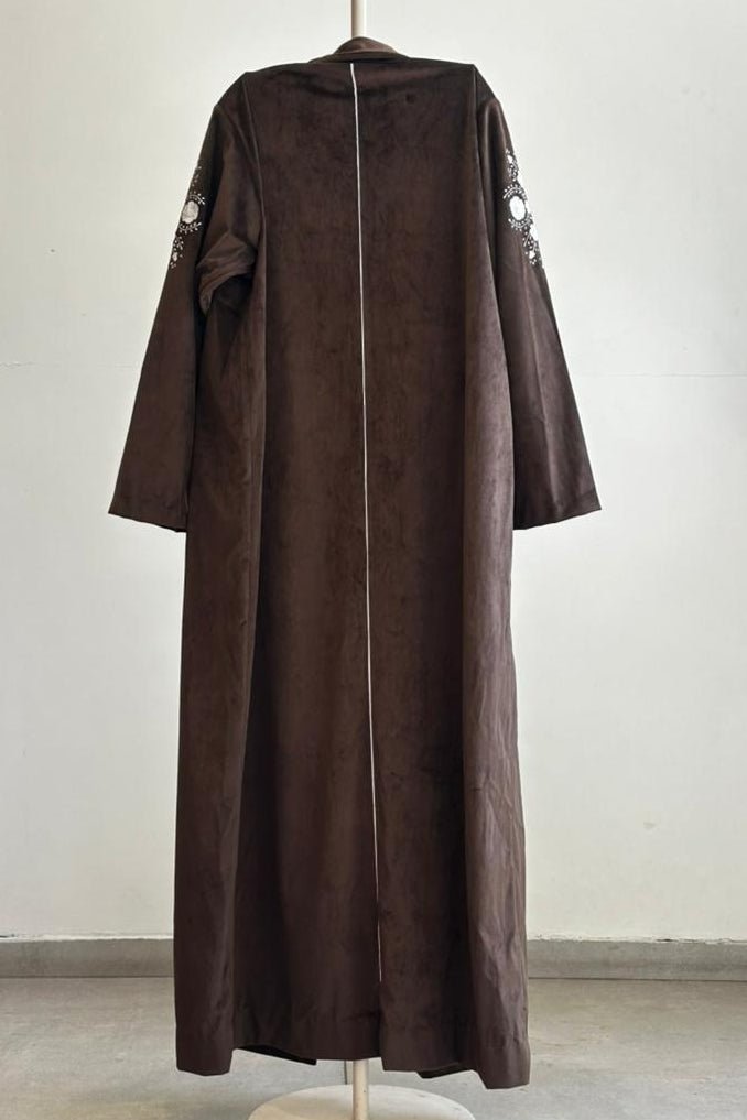Embroidered Sleeve Jacket - Brown Velvet - Three Clothing