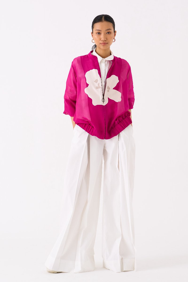 Floral Applique Bomber Jacket Fuschia - Main Image
