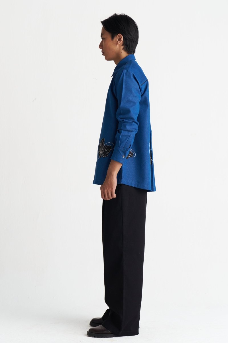 Floral Applique Denim Shirt - Three Clothing