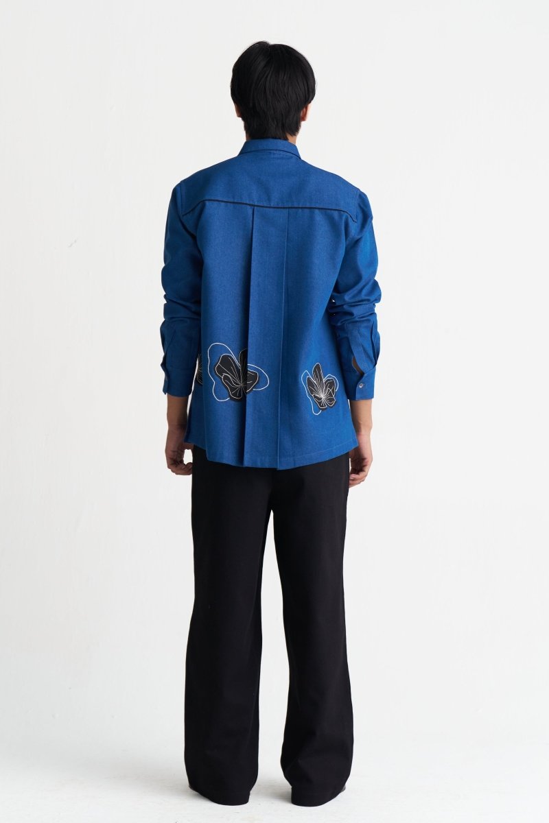 Floral Applique Denim Shirt - Three Clothing
