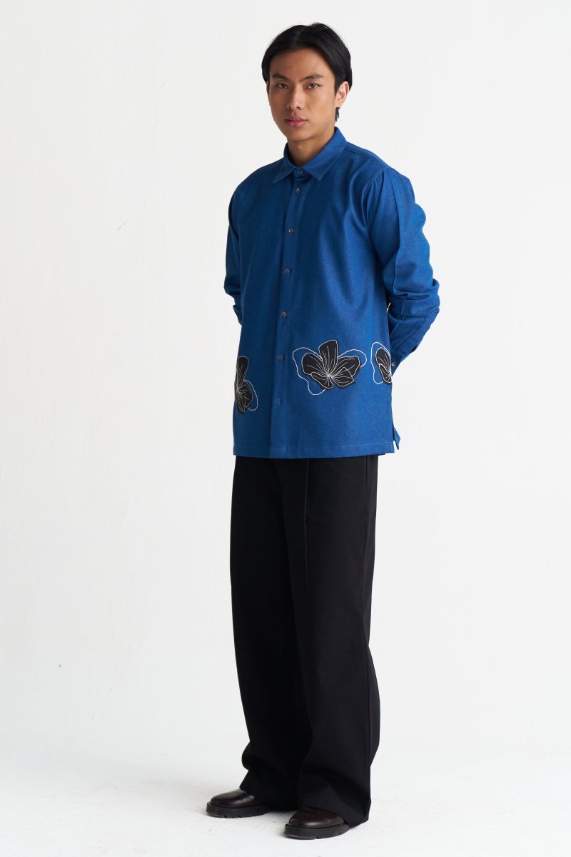 Floral Applique Denim Shirt - Three Clothing