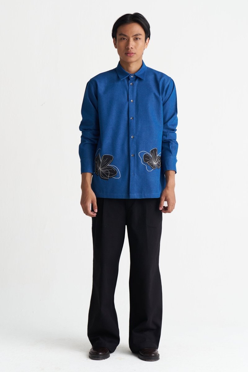 Floral Applique Denim Shirt - Three Clothing