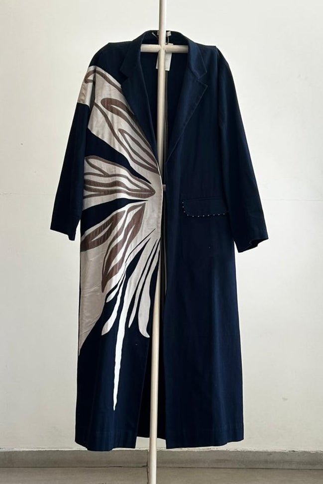Floral Applique Detail Jacket- Navy - Three Clothing