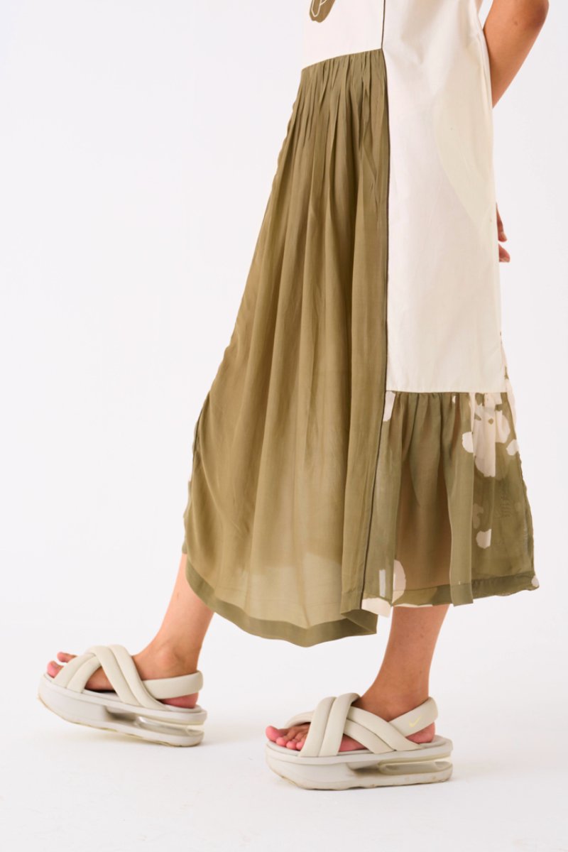 Floral Applique Panelled Dress Ivory - Three Clothing