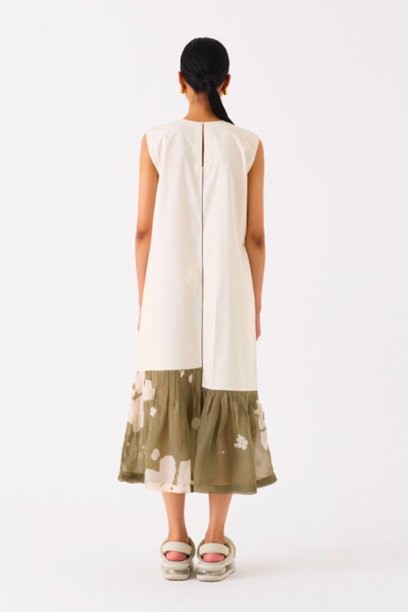 Floral Applique Panelled Dress Ivory - Three Clothing