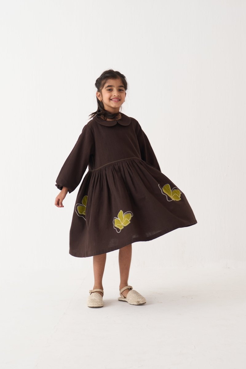 Floral Applique Peter Pan Collar Dress - Three Clothing