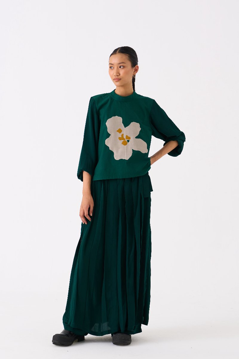 Floral Applique Top Forest Green - Three