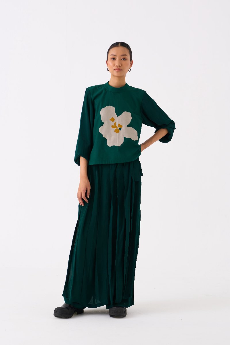 Floral Applique Top Forest Green - Three