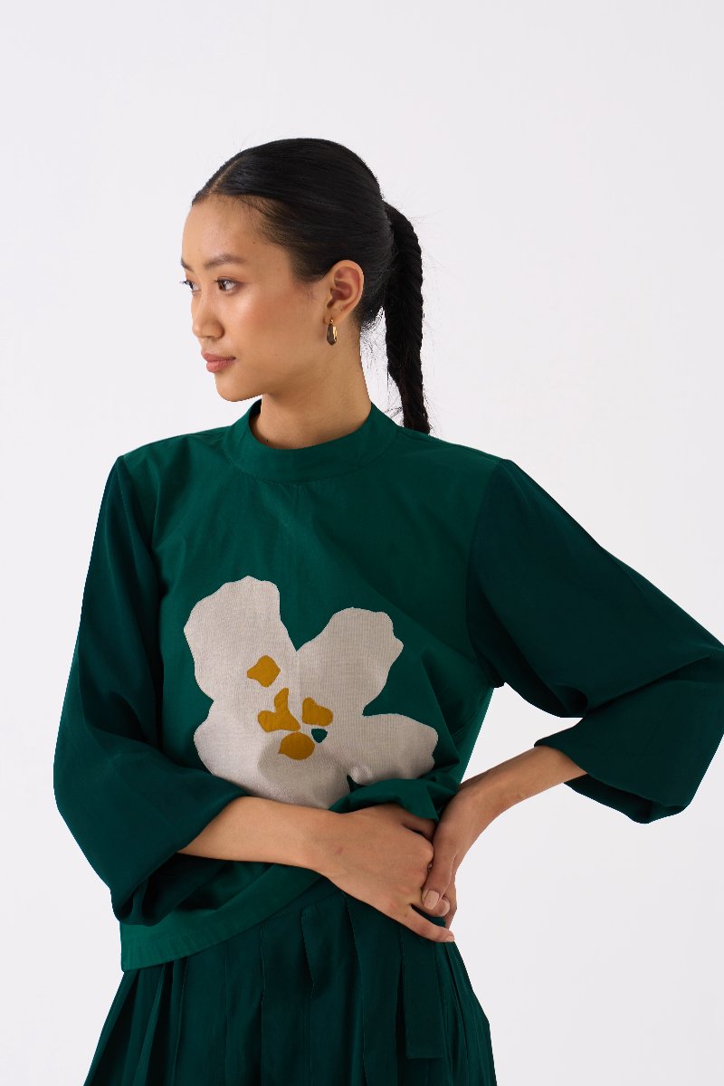 Floral Applique Top Forest Green - Three