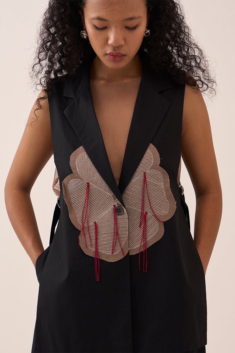 Floral Applique Waistcoat Co - Ord (Slip Included) (Set Of 2) - Three Clothing