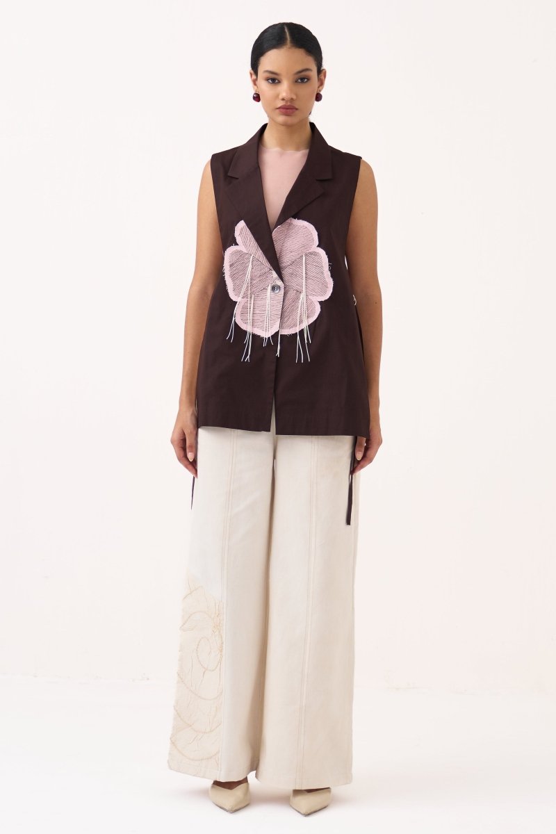 Floral Applique Waistcoat (Slip Included) - Three Clothing