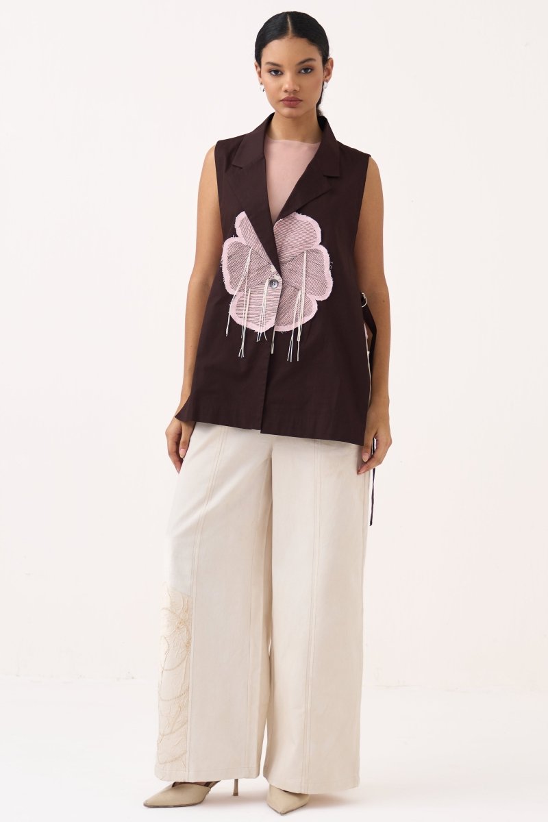 Floral Applique Waistcoat (Slip Included) - Three Clothing