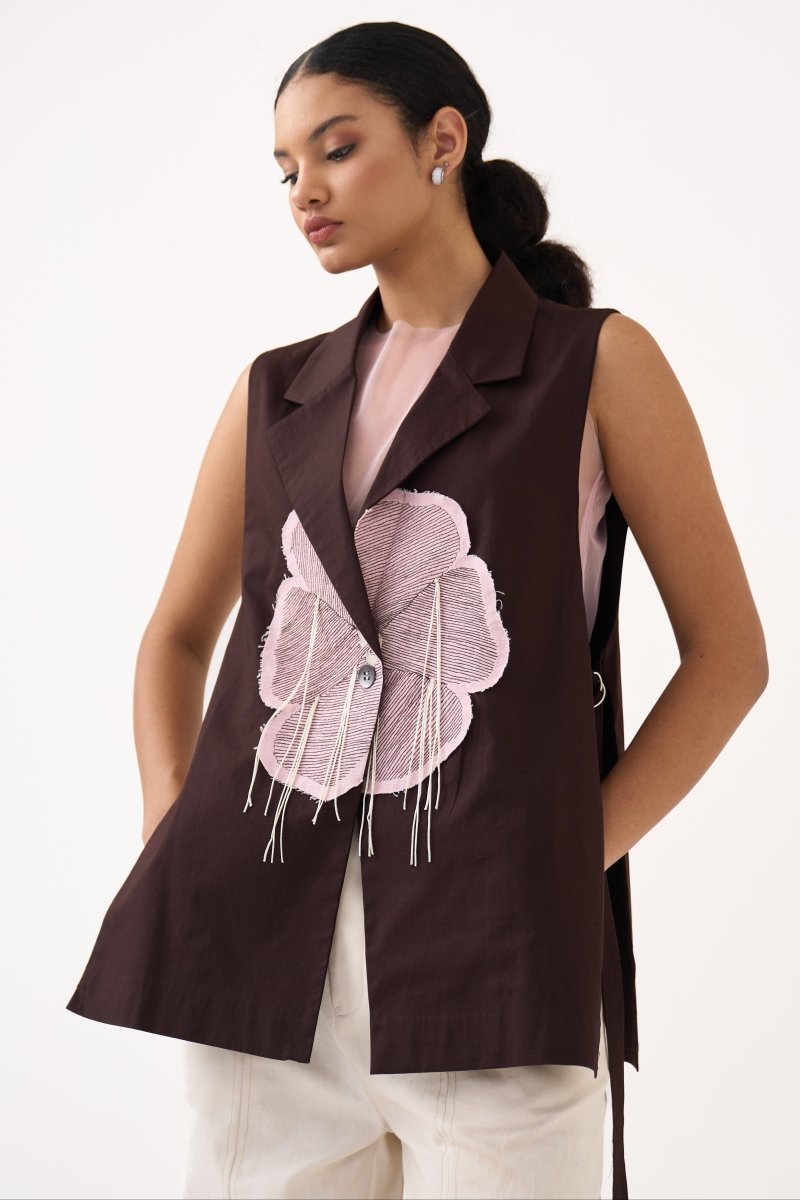 Floral Applique Waistcoat (Slip Included) - Three Clothing