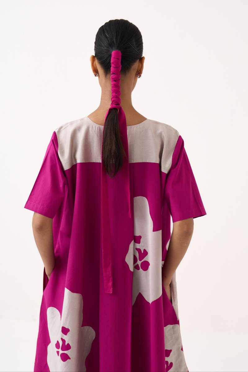 Floral Applique Wide Hem Dress - Three Clothing