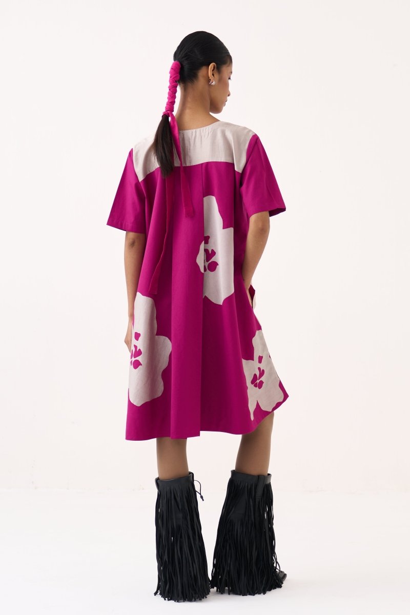 Floral Applique Wide Hem Dress - Three Clothing