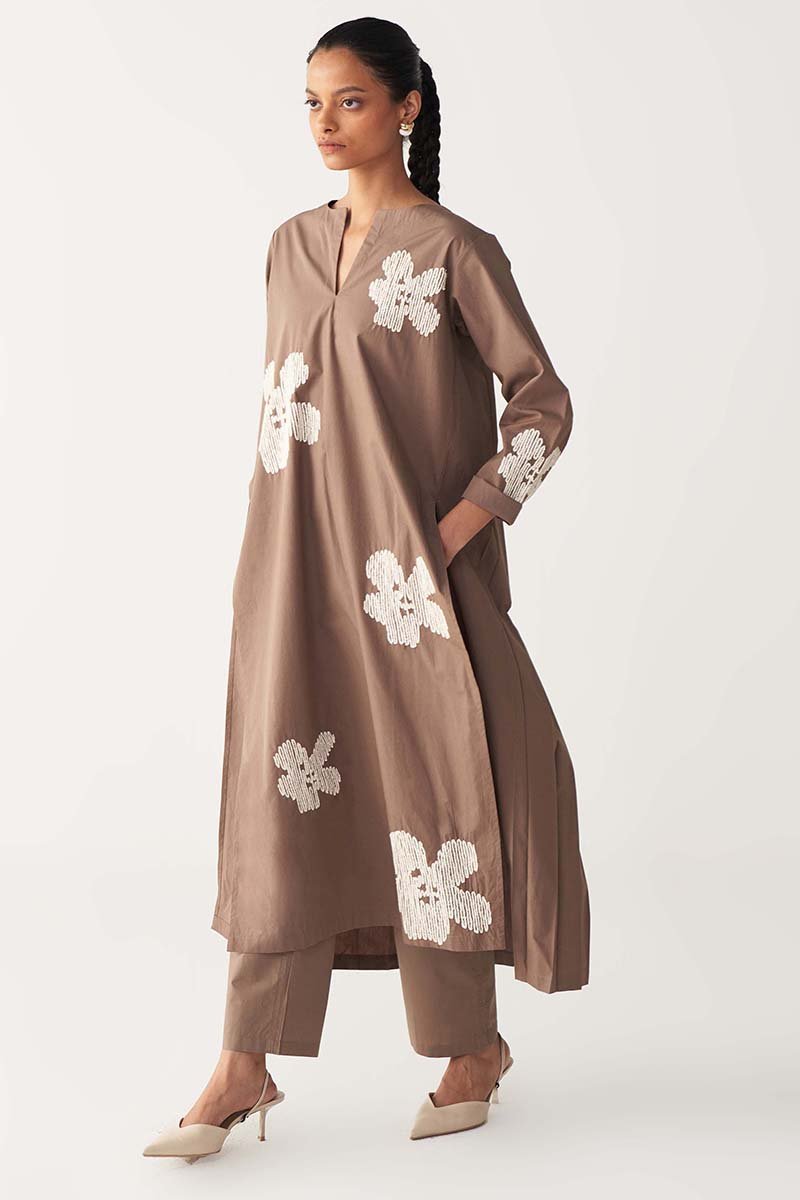 Floral Emb. Back Pleat Tunic Co - Ord - Three Clothing