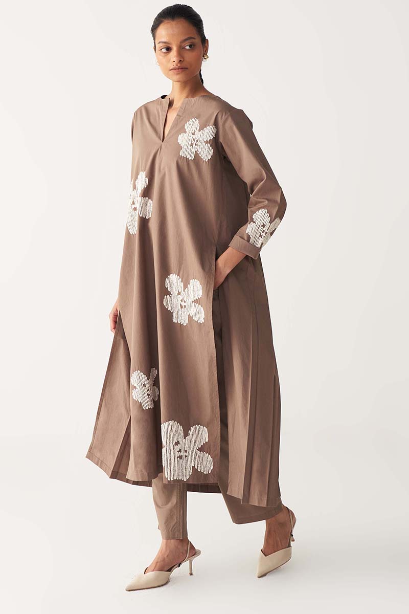 Floral Emb. Back Pleat Tunic Co - Ord - Three Clothing