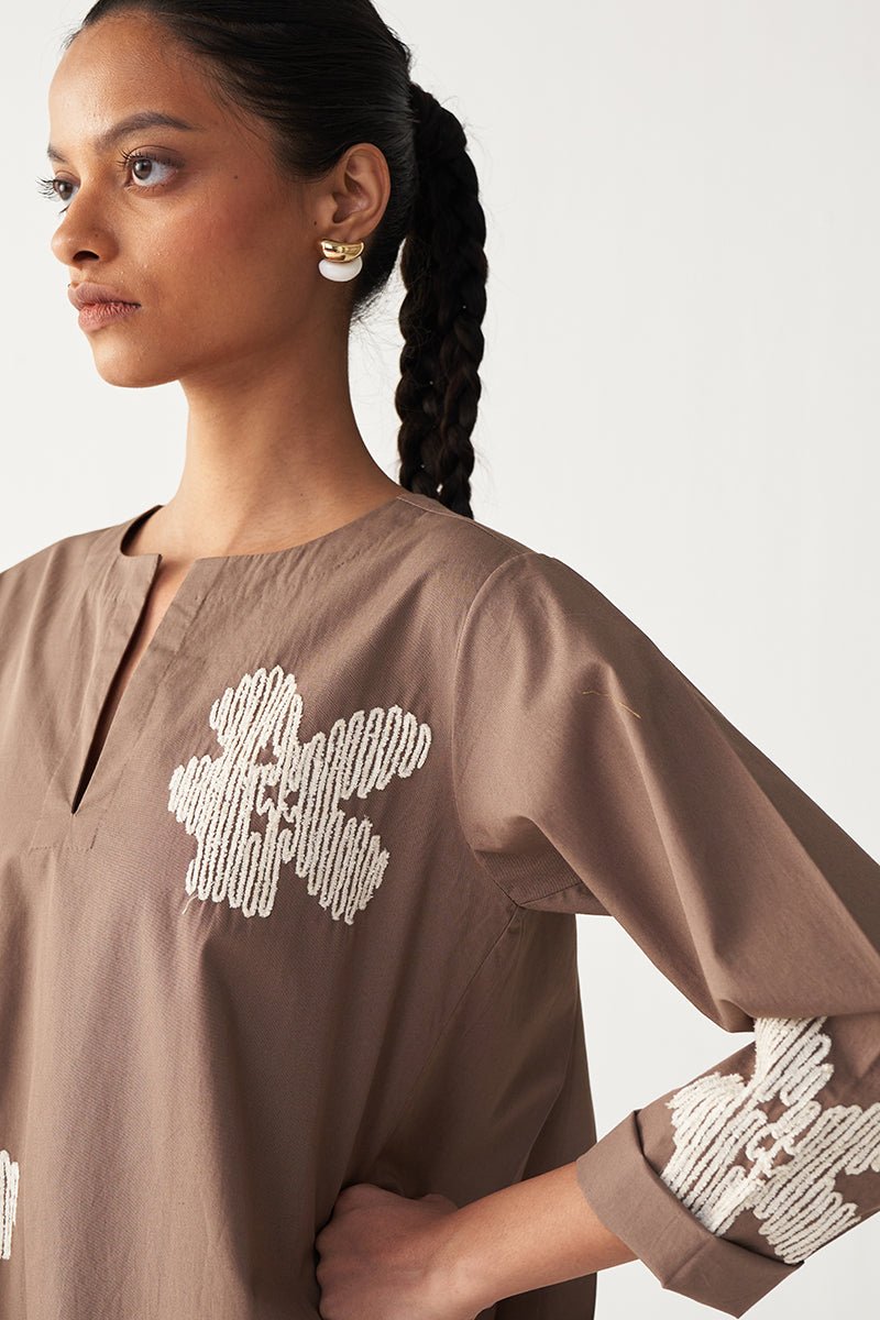 Floral Emb. Back Pleat Tunic Co - Ord - Three Clothing