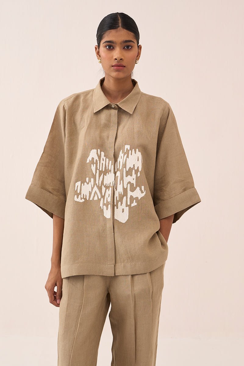 Floral Emb. Boxy Shirt - Three Clothing