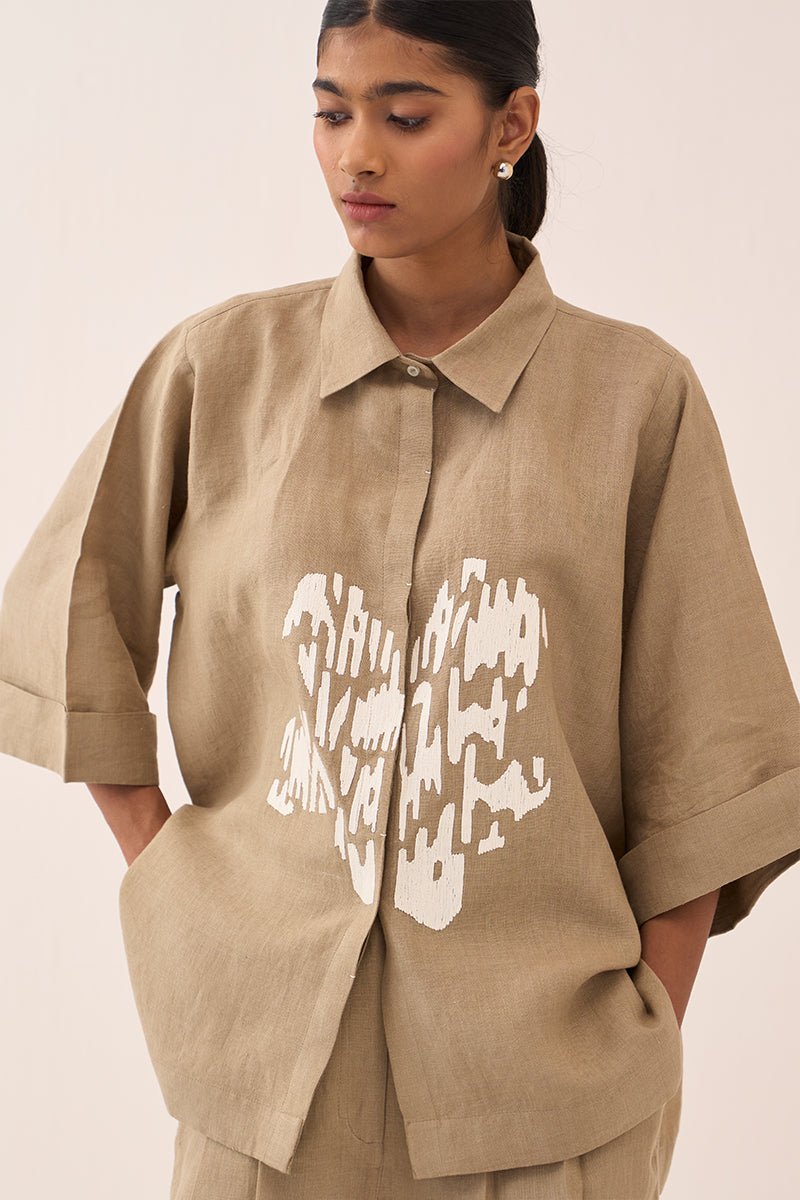 Floral Emb. Boxy Shirt Co - Ord (Set Of 2) - Three Clothing