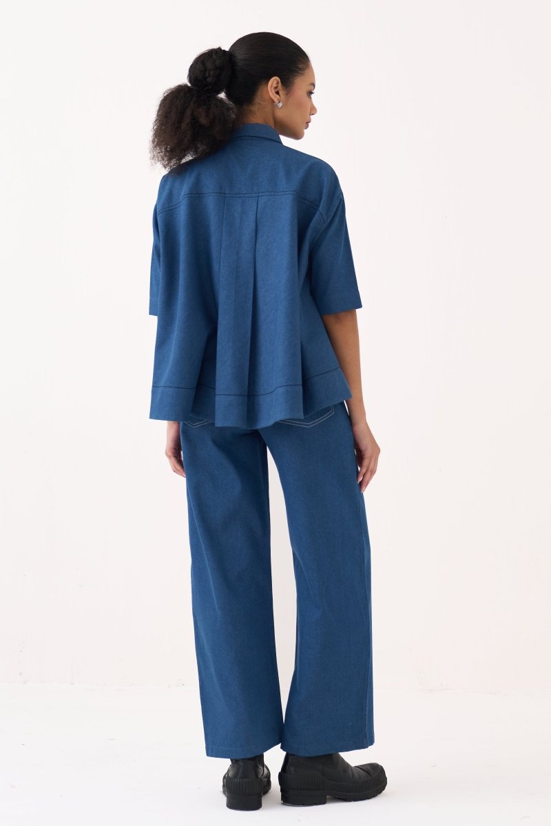 Floral Emb. Denim Shirt - Three Clothing