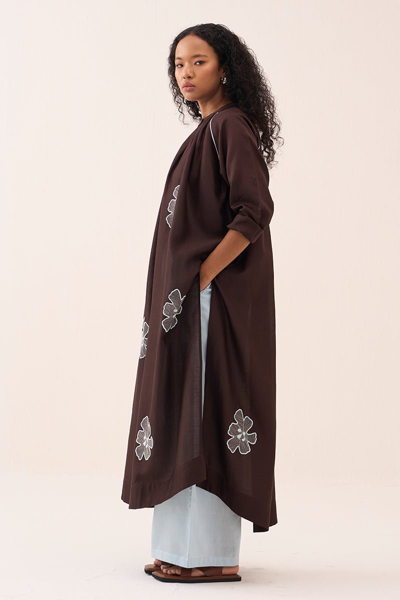 Floral Emb. Gather Neck Shirt Co - Ord (Set Of 2) - Three Clothing