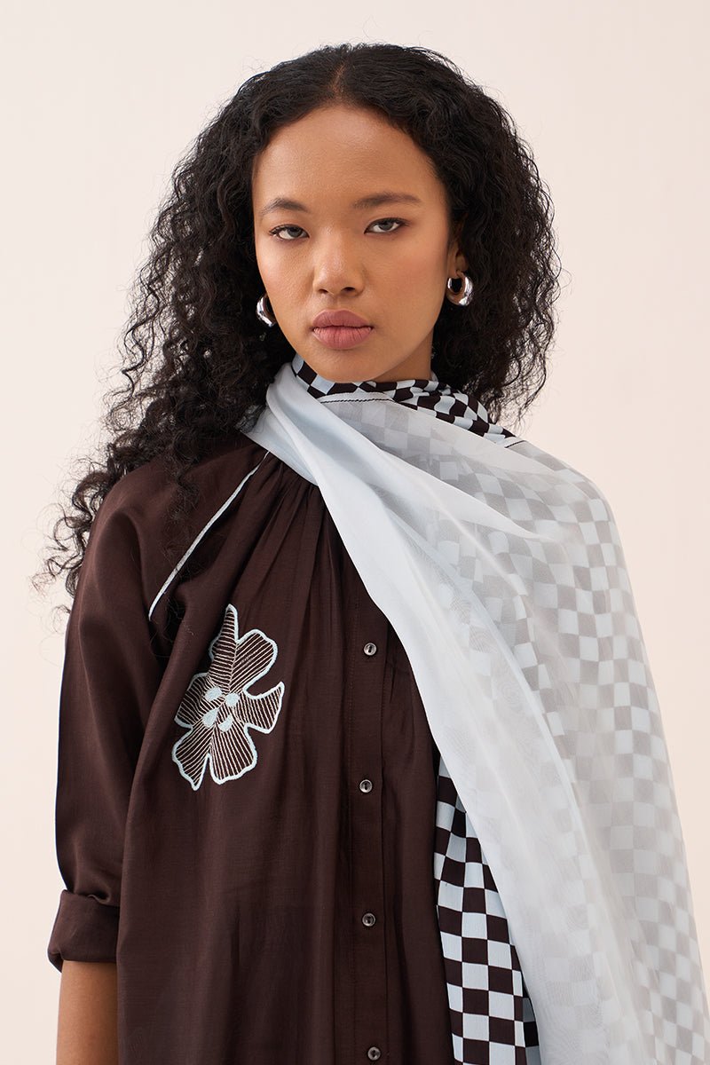 Floral Emb. Gather Neck Shirt Co - Ord (Set Of 3) - Three Clothing