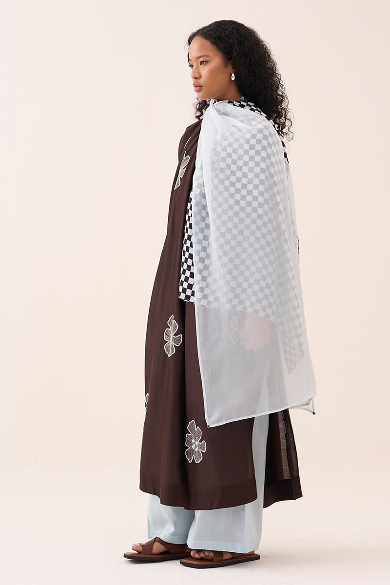 Floral Emb. Gather Neck Shirt Co - Ord (Set Of 3) - Three Clothing