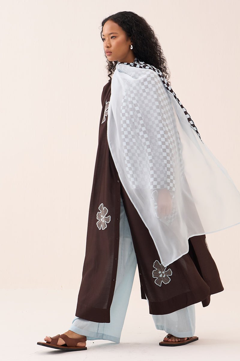 Floral Emb. Gather Neck Shirt Co - Ord (Set Of 3) - Three Clothing