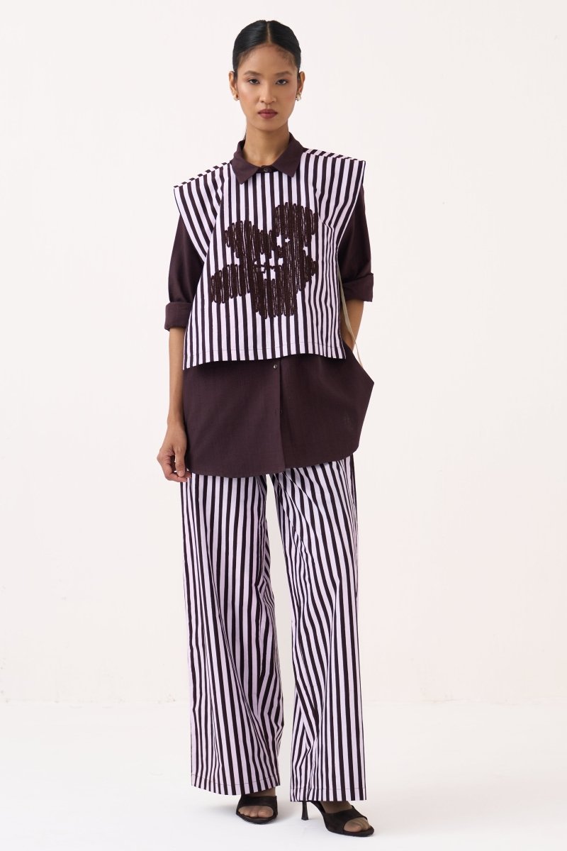 Floral Emb. Stripe Overlay Co - ord (Set of 3) - Three Clothing