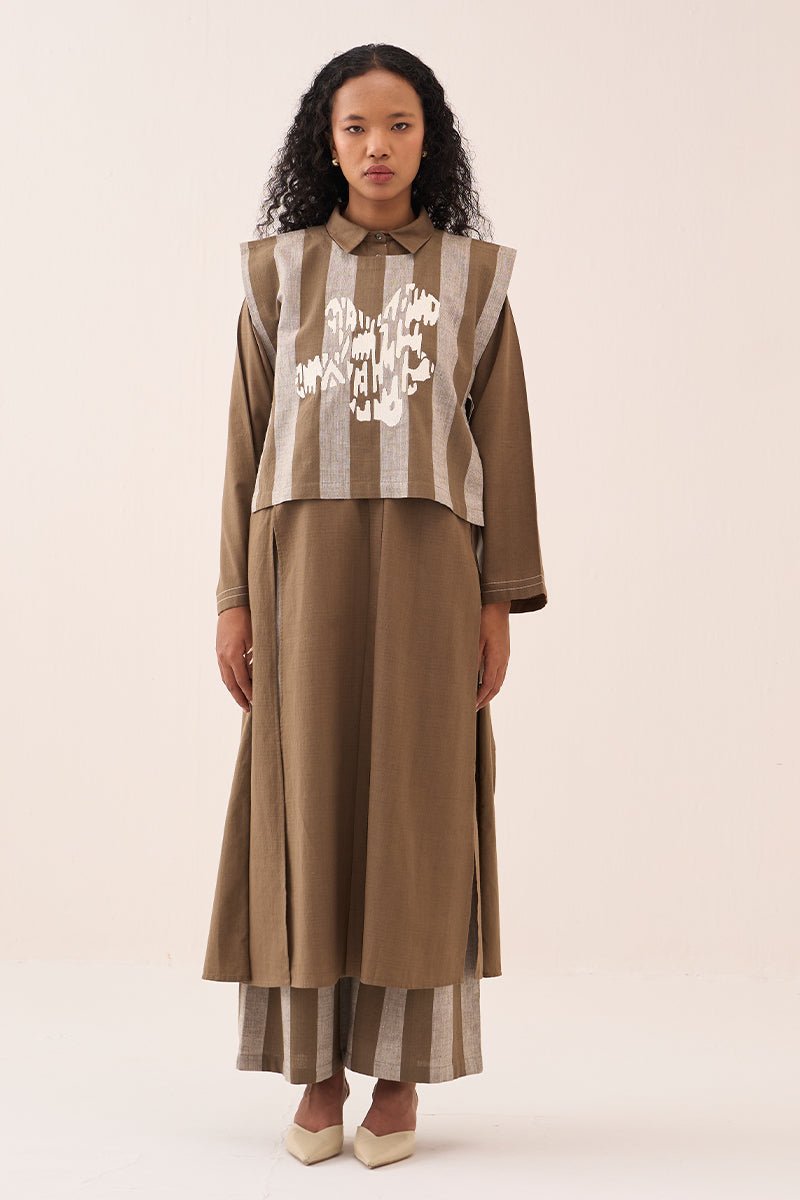 Floral Emb. Stripe Overlay Co - Ord (Set Of 3) - Three Clothing