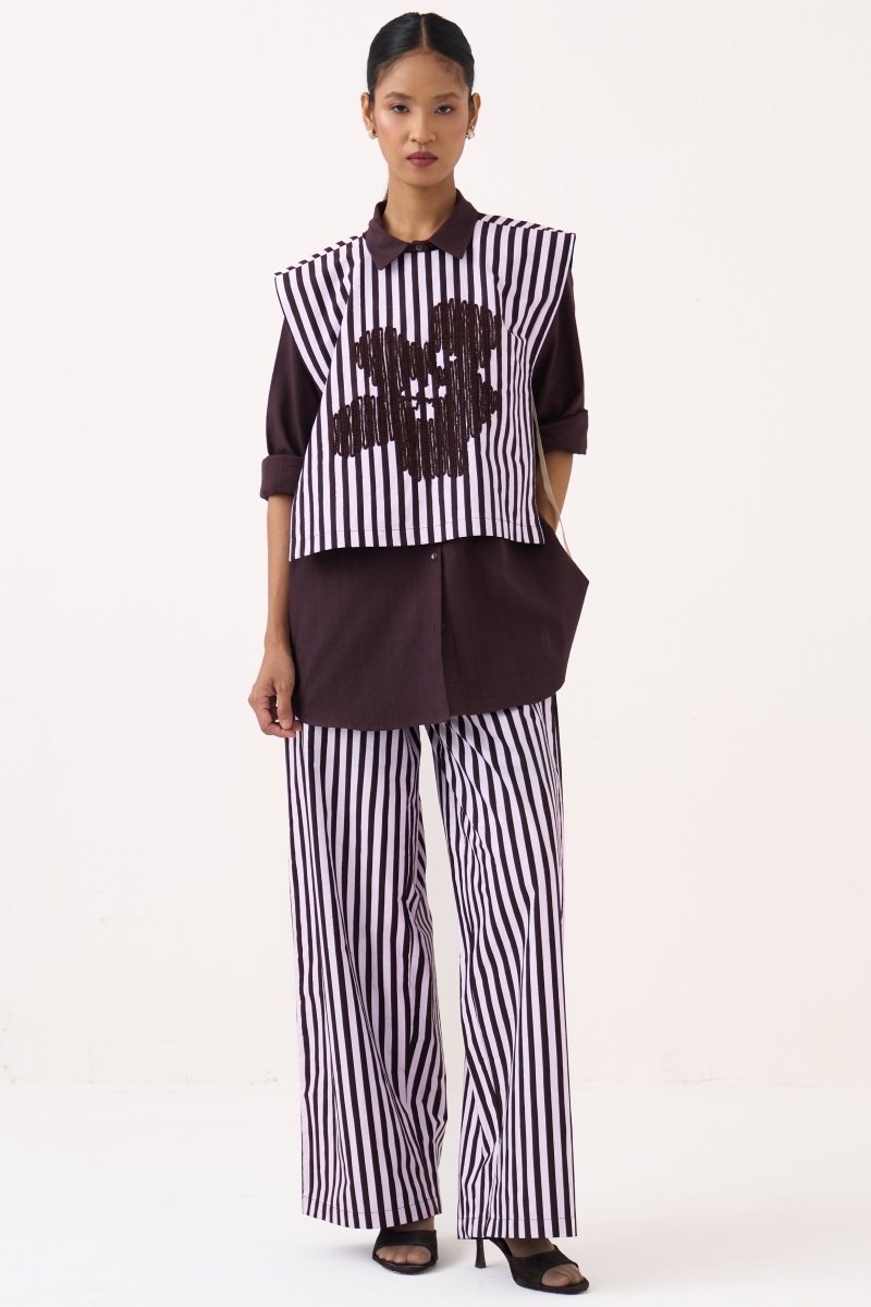 Floral Emb. Stripe Overlay (Set of 2) - Three Clothing