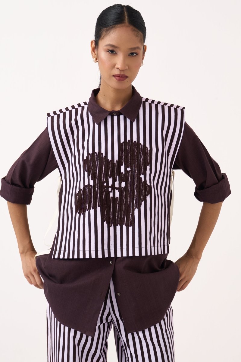 Floral Emb. Stripe Overlay (Set of 2) - Three Clothing