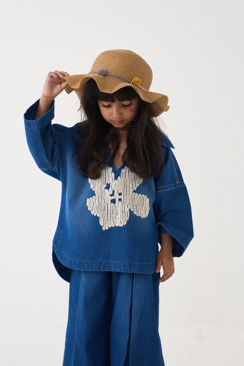 Floral Emb. V - Neck Top Co - ord (Set Of 2) - Three Clothing