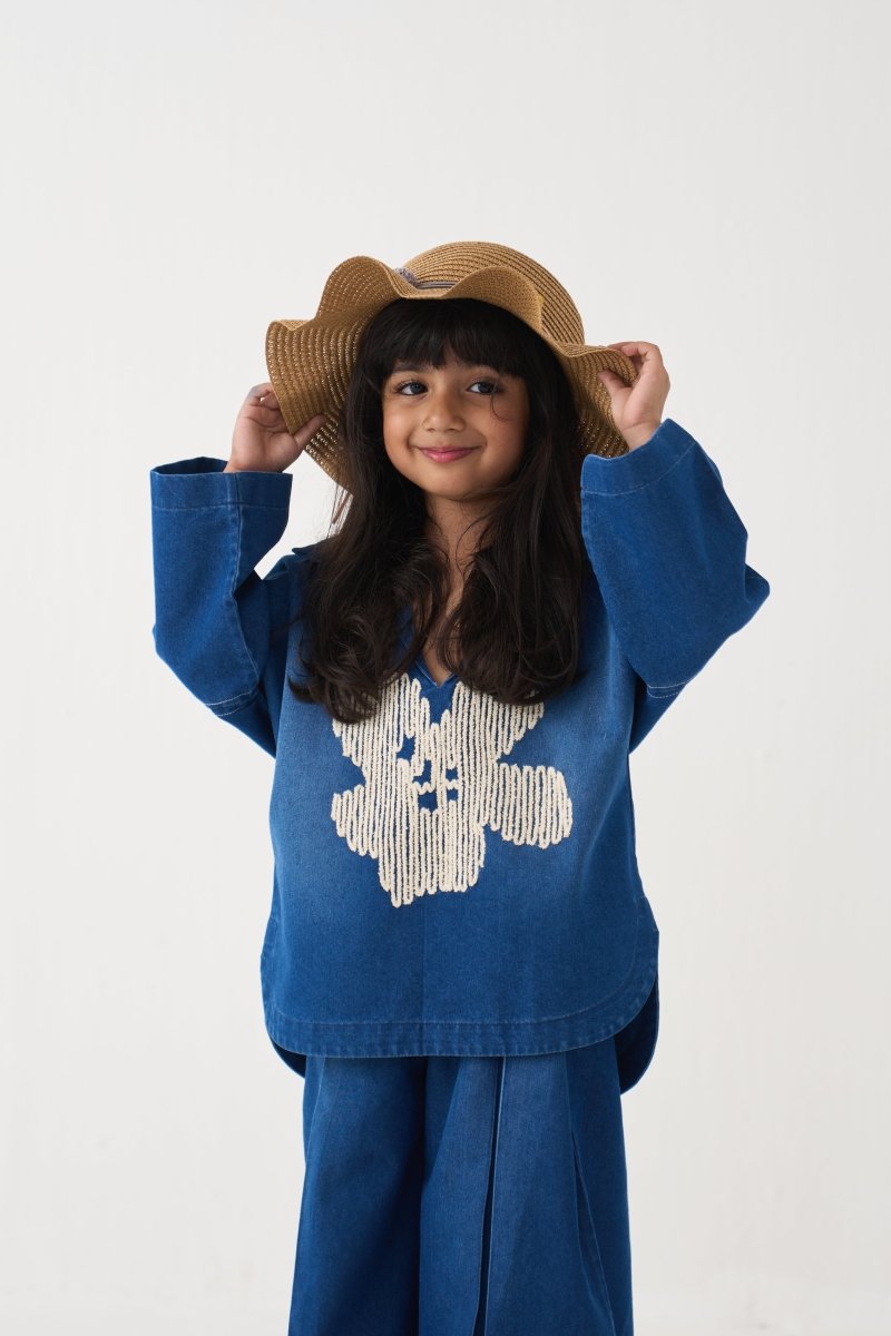 Floral Emb. V - Neck Top Co - ord (Set Of 2) - Three Clothing