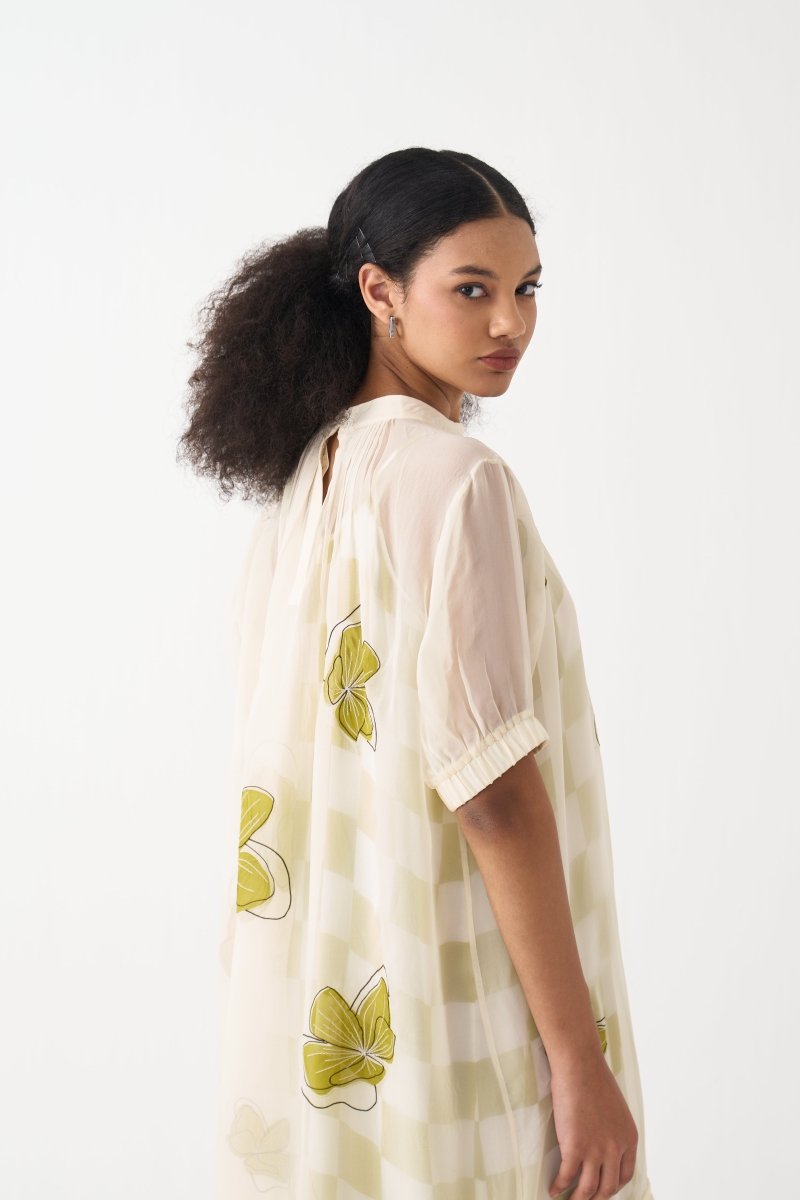 Floral Reverse Applique Bottom Frill Dress - Three Clothing