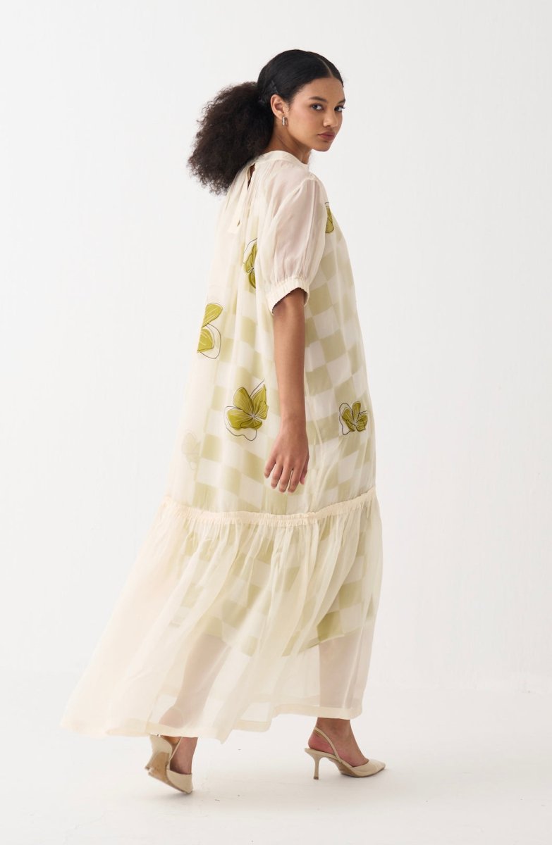 Floral Reverse Applique Bottom Frill Dress - Three Clothing