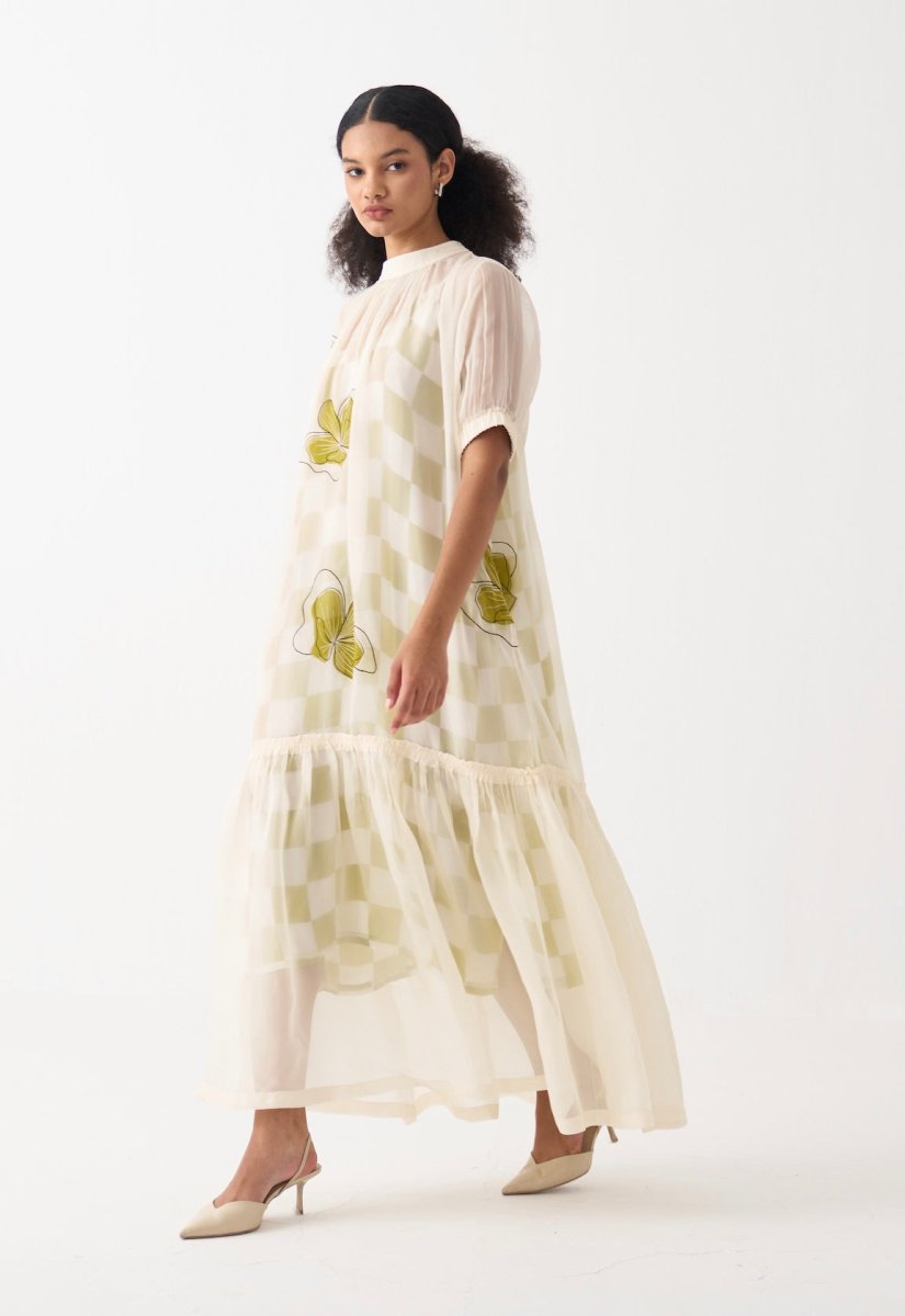 Floral Reverse Applique Bottom Frill Dress - Three Clothing