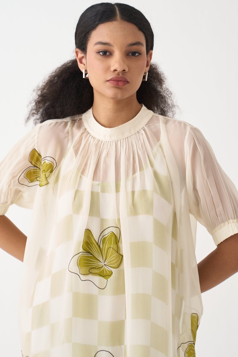 Floral Reverse Applique Bottom Frill Dress - Three Clothing