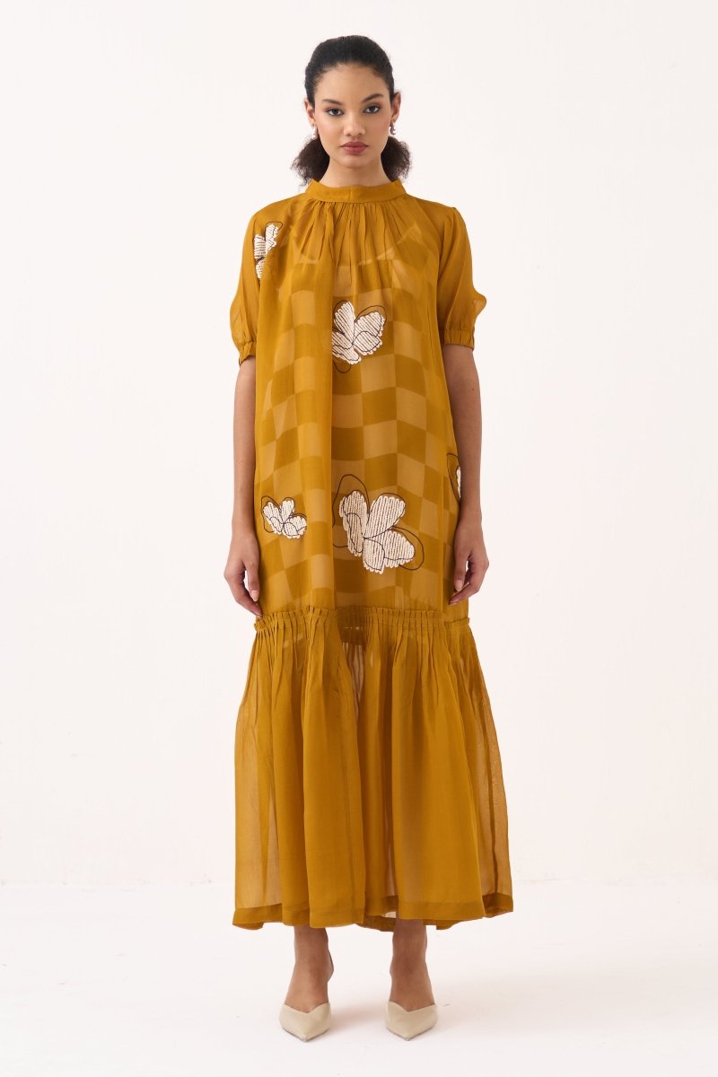 Floral Reverse Applique Bottom Frill Dress (Slip Included) - Three Clothing