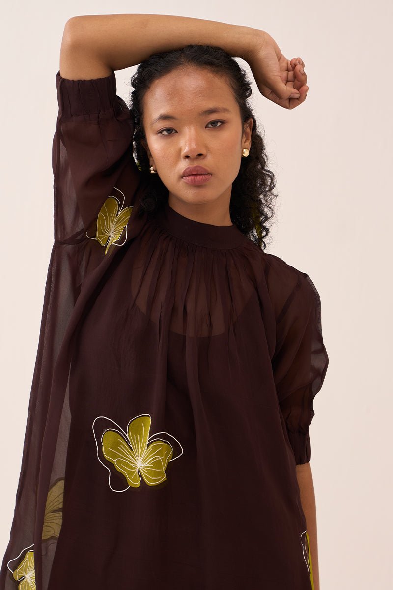 Floral Reverse Applique Bottom Frill Dress (Slip Included) - Three Clothing