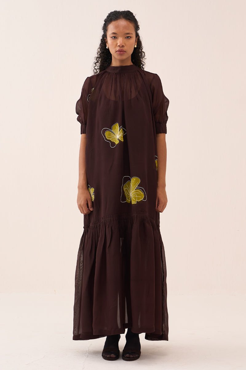 Floral Reverse Applique Bottom Frill Dress (Slip Included) - Three Clothing